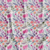 White Pastel Water Color Pink Blue Green Digital Floral Printed Fabric